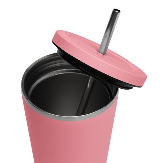 Insulated tumbler with a straw